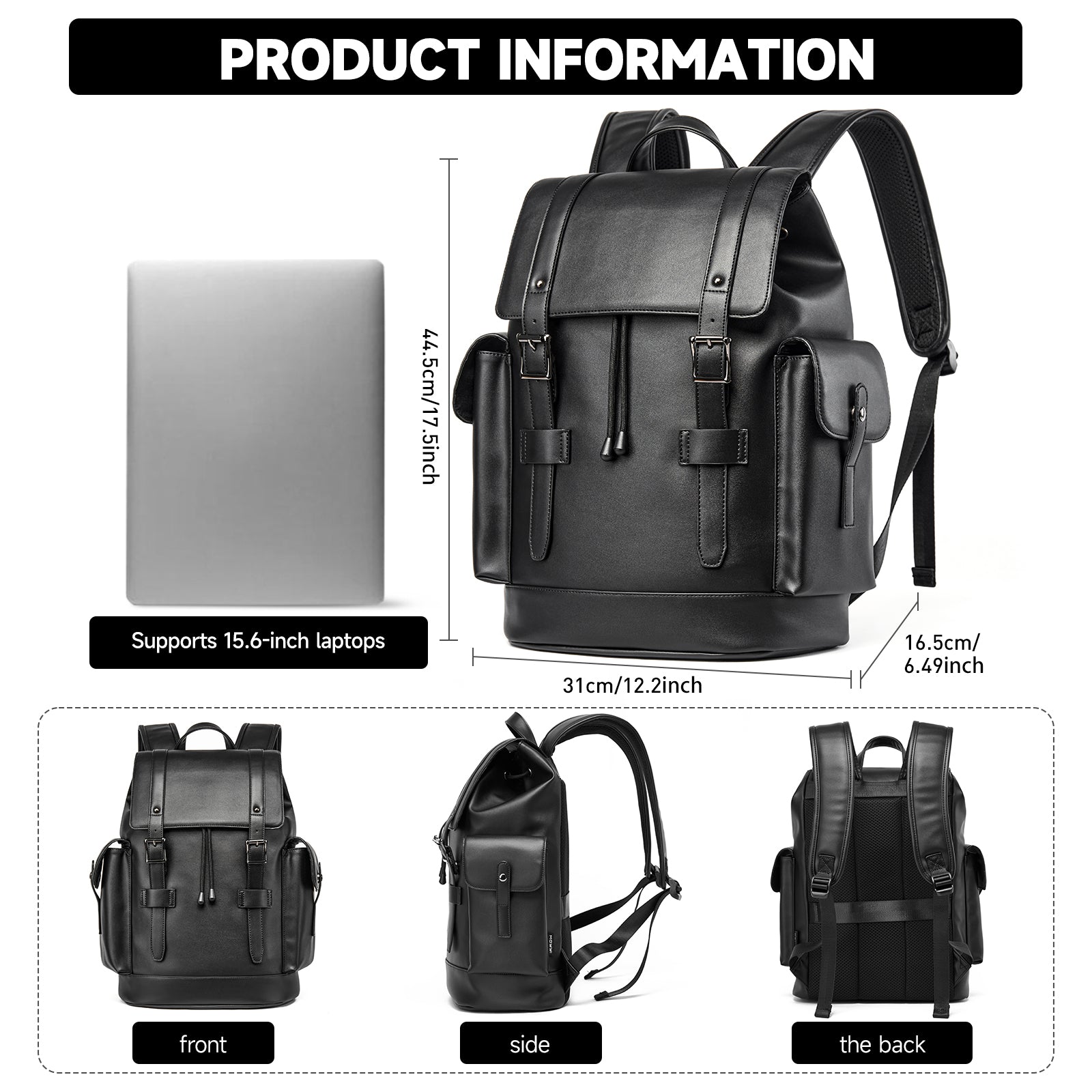 Men’s Water-Resistant PVC Drawstring Laptop Backpack – Work & Travel